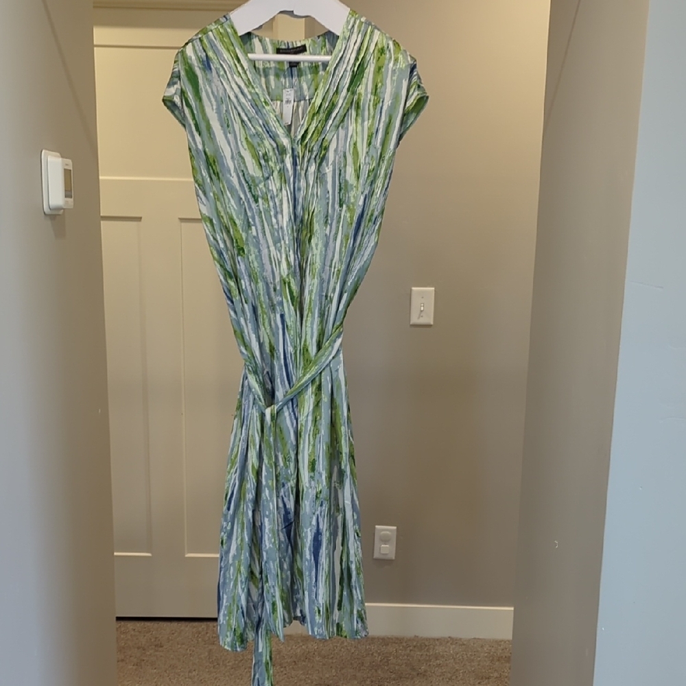 Green and Blue Striped Women's Dress